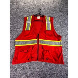 Uline Safety Work Vest Mens XL Red Sleeveless High Visibility Reflective Utility